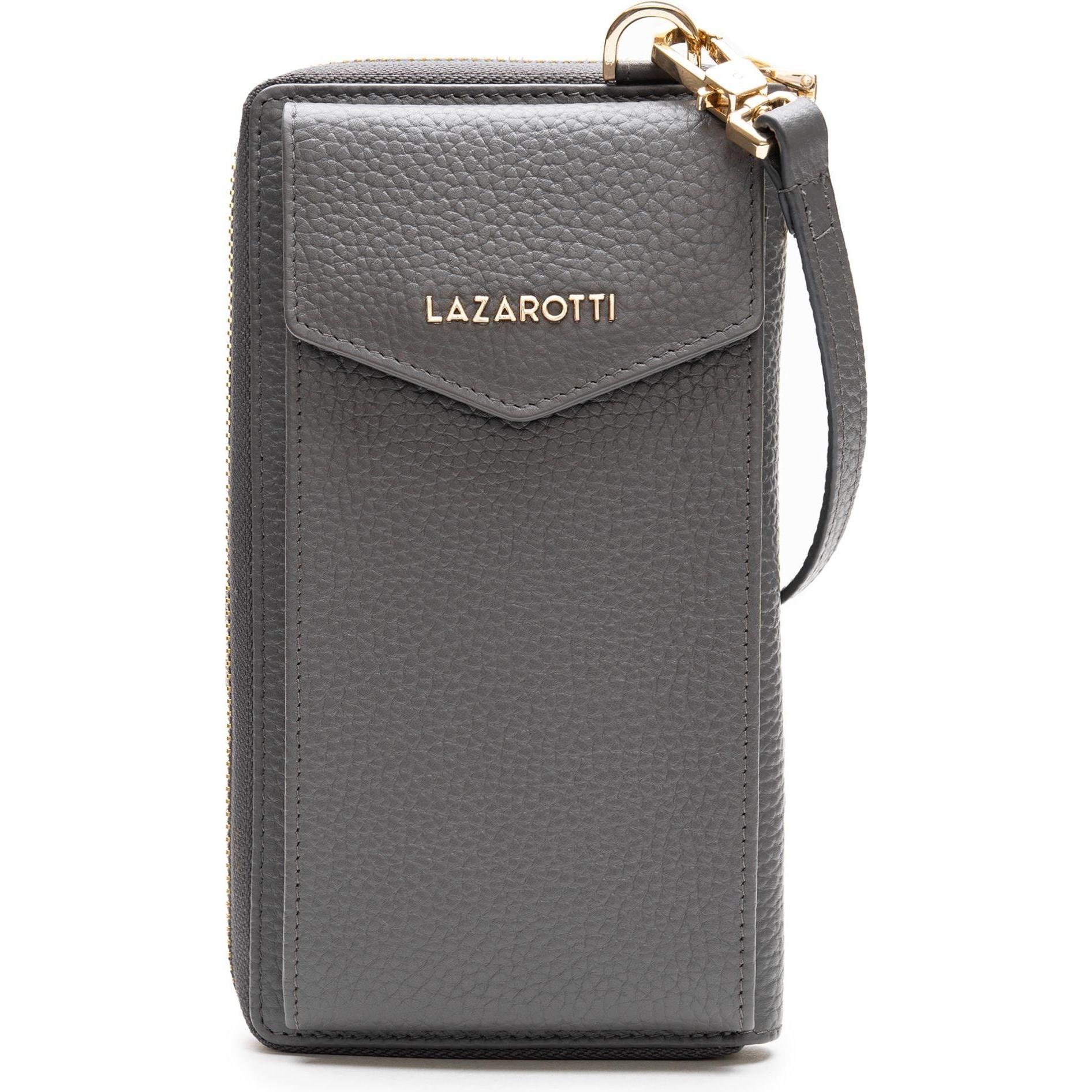 Lazarotti, Portemonnaie, Bologna Leather Handytasche Leder 11 cm, Grau