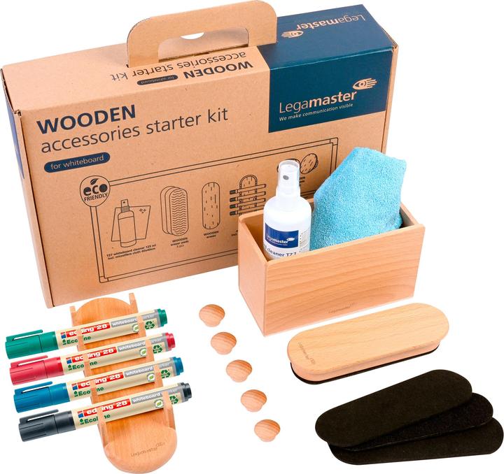 Legamaster Starterkit Whiteboard Zubehörset Wooden 17-teilig, aus Holz