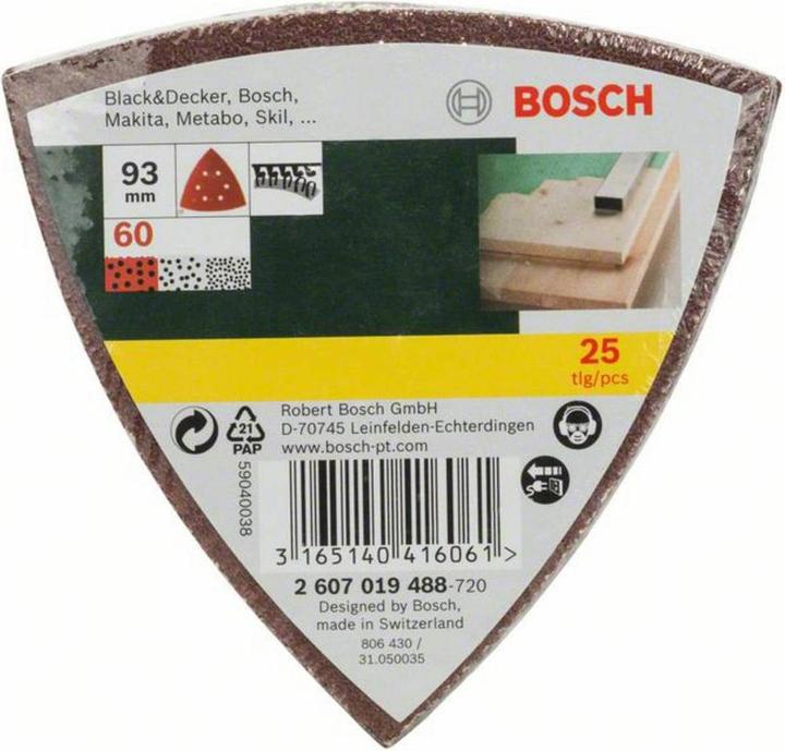 Produktbild Bosch Zubehör Schleifblatt-Set für Deltaschleifer, 93 mm, 60, 6 Löcher, 25er-Pack (60)