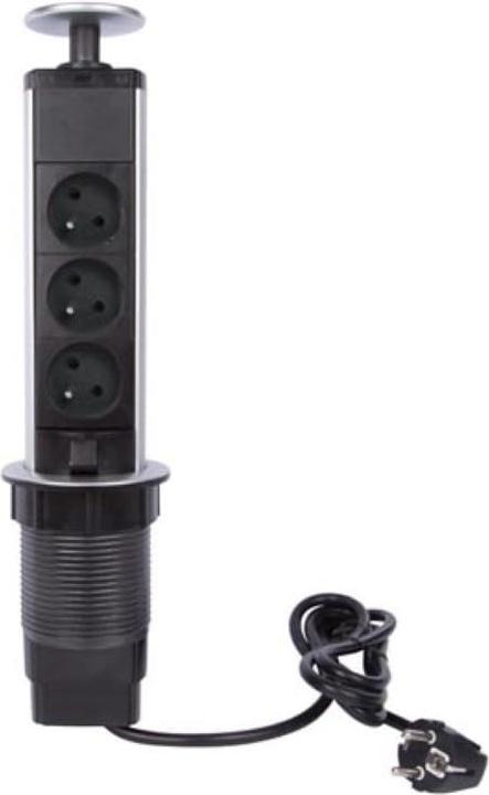 Produktbild Velleman 3-Fach-Steckdosenturm - Versenkbar - Stecker-Typ E (Französisches System) (3x, CEE 7/5, 1.40 m)