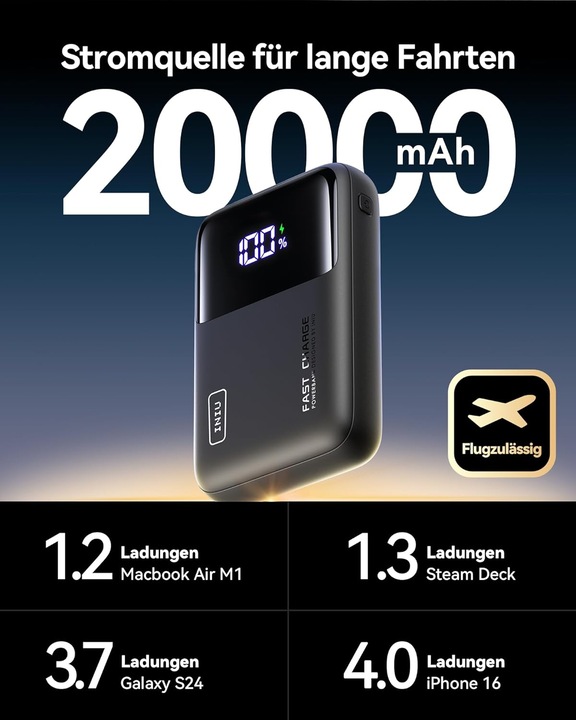 Image du produit INIU Powerbank mit Fast Charge und Power Delivery 3.0 (20000 mAh, 65 W)