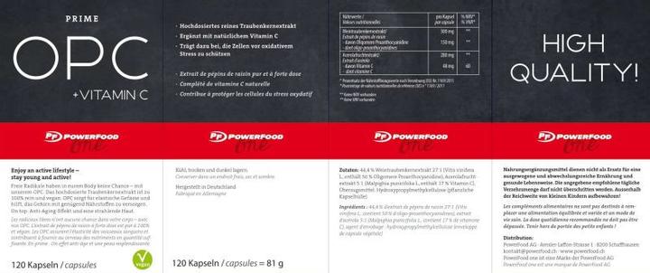 Nutritional values and ingredients Powerfood Opc (120 Piece, Capsules, 585 g)