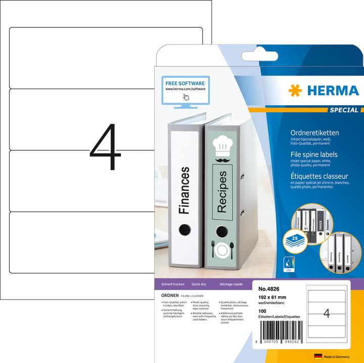 Actual product image HERMA Inkjet folder labels A4