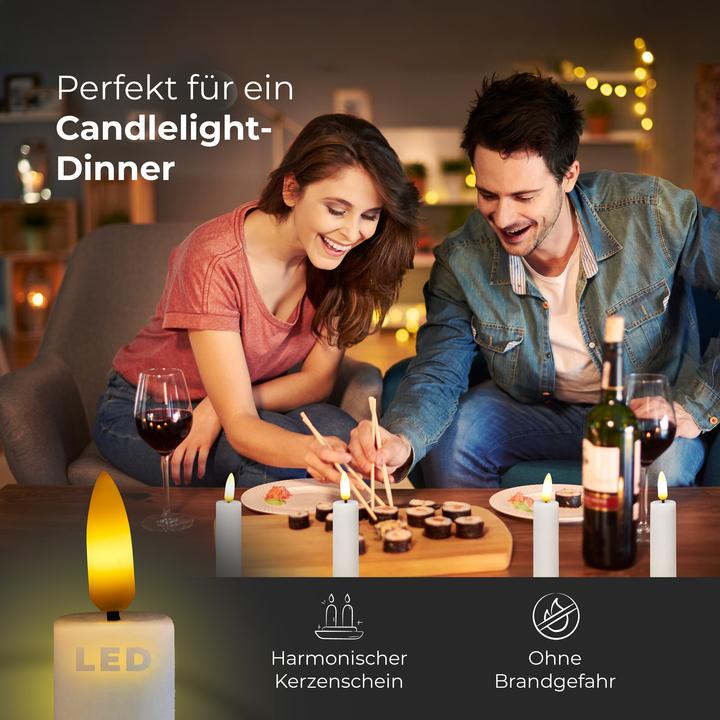 Produktbild Novaliv 4x Stabkerze LED Moving Flame Wax - Echtes Wachs Weiß - Indoor - 20cm Höhe für 2,2cm Durchmesser (4 x)