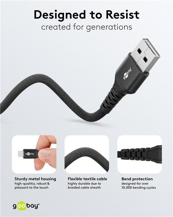 Produktbild Goobay Lightning USB-C Supersoftes Textilkabel mit Metallsteckern, 2 m (2 m, USB 2.0, 60 W)