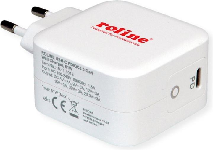 Actual product image Roline USB Charger with Euro plug, 1x USB Type C port, PD, 61W (61 W)