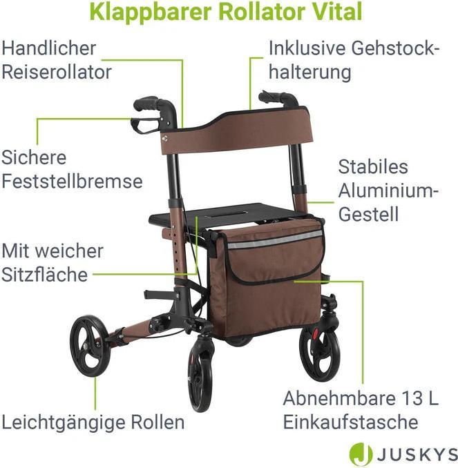 Immagine prodotto Juskys Rollator pieghevole Vital con seggiolino e borsa per la spesa