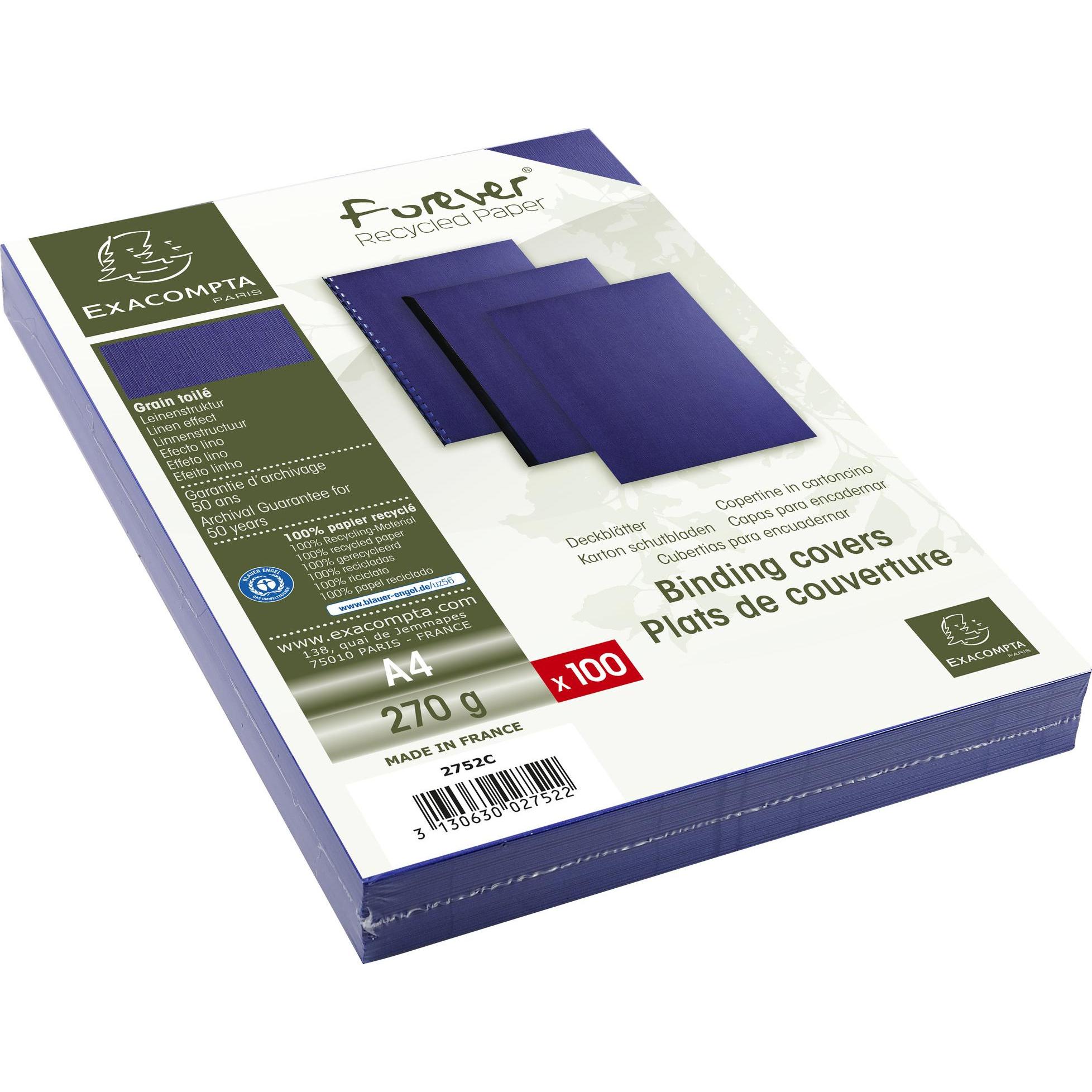 Exacompta, Bindegerät Zubehör, Einbanddeckel Forever 270 g/m², 100 Stück, Blau