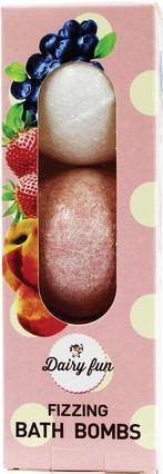 Delia Cosmetics Dairy Fun Fizzy Bath Bombs Strawberry Peach 100g - Pack of 3 (Badepralinen)