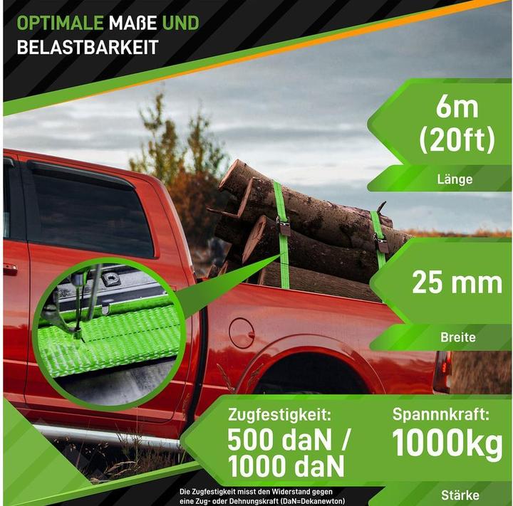 Produktbild Hardtwerk Spanngurte mit Ratschen 4 Stück, 6 Meter, Grün
