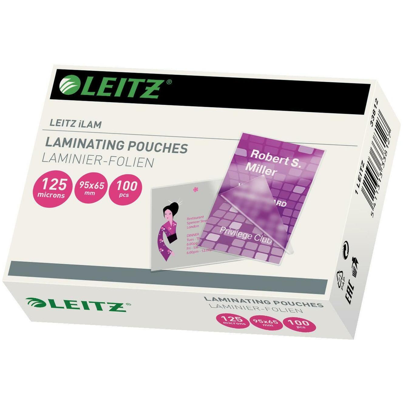Leitz, Laminierfolie, Laminier-Folientasche 65x95mm (65 x 95 mm, 100 Stück, 125 µm)