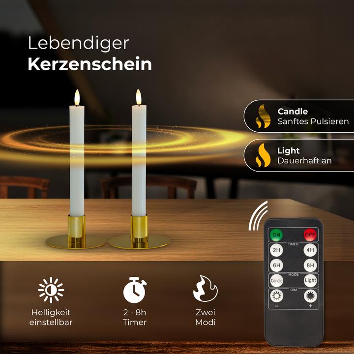 Actual product image Novaliv Stabkerzen LED mit Timer WEISS 4 Stück WEISS indoor - 6 Stunden - ECHTWACHS gerippt 23cm Höhe für (4 x)