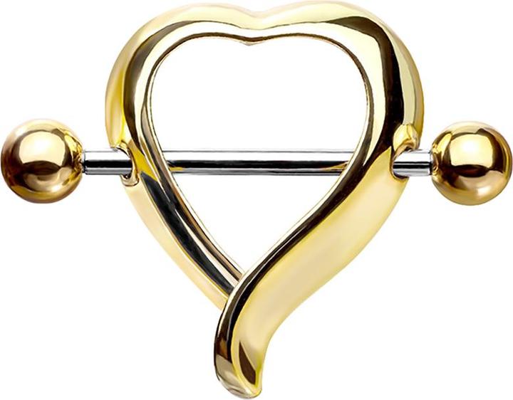 Produktbild Star Piercing Barbell silber mit zwei Kugeln vergoldet Herz (Messing, Chirurgenstahl 316L)