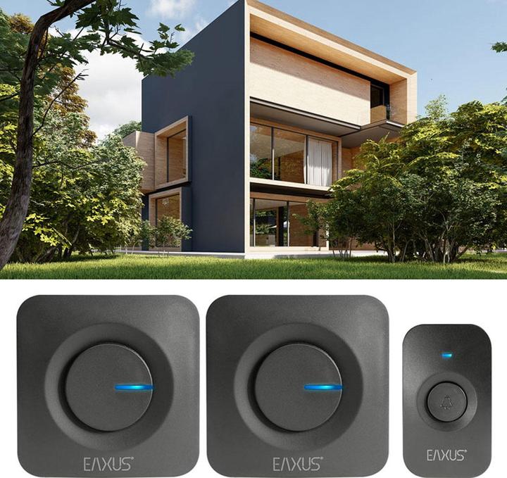Produktbild Eaxus Kabellose TÃ¼rklingel mit 2 EmpfÃ¤ngern, LED-Licht, IP56, batteriebetrieben