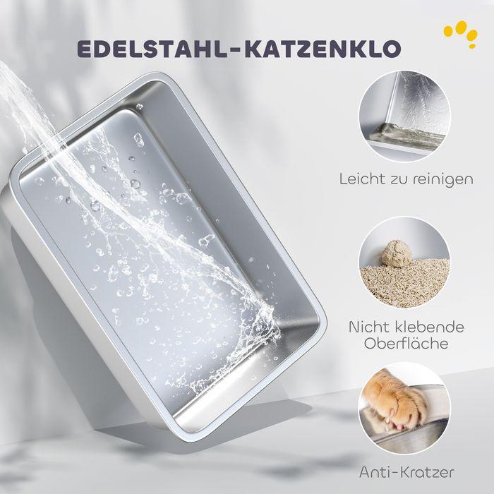 Produktbild Swisshandel24 Katzentoilette, Edelstahl, XL-Innenraum, mit Schaufel, Hellgrau (Katzenklo geschlossen)