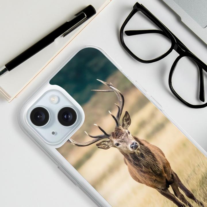 Produktbild DeinDesign Silikon Hülle für Apple iPhone 15 Handyhülle Case Smartphone Schutzhülle Hirsch Wald Wiese (Apple iPhone 15)