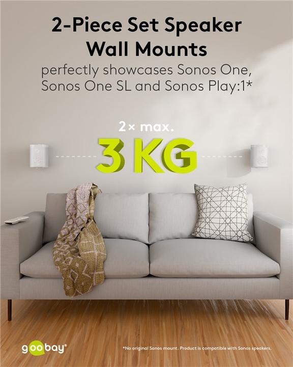 Actual product image Goobay One Sound Flex speaker wall mount, white (Wall installation, Rotatable, Tiltable)