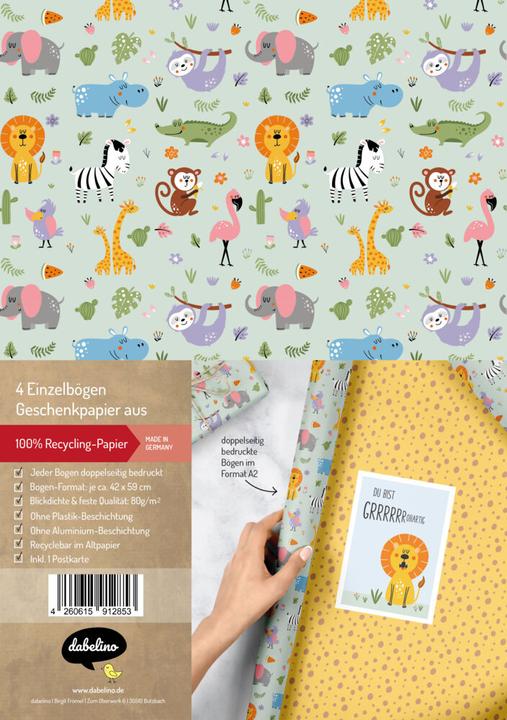 Dabelino Geschenkpapier-Set für Kinder: Dschunge (Geschenkpapier, 4 x)