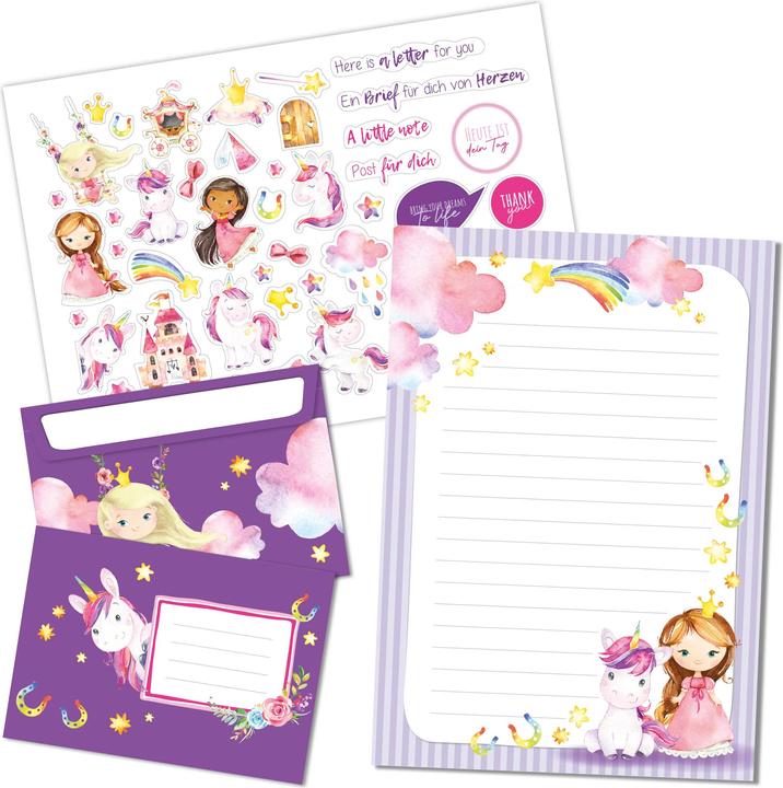 Papierdrachen Briefblock Set - Einhorn - Set 2 (A4)
