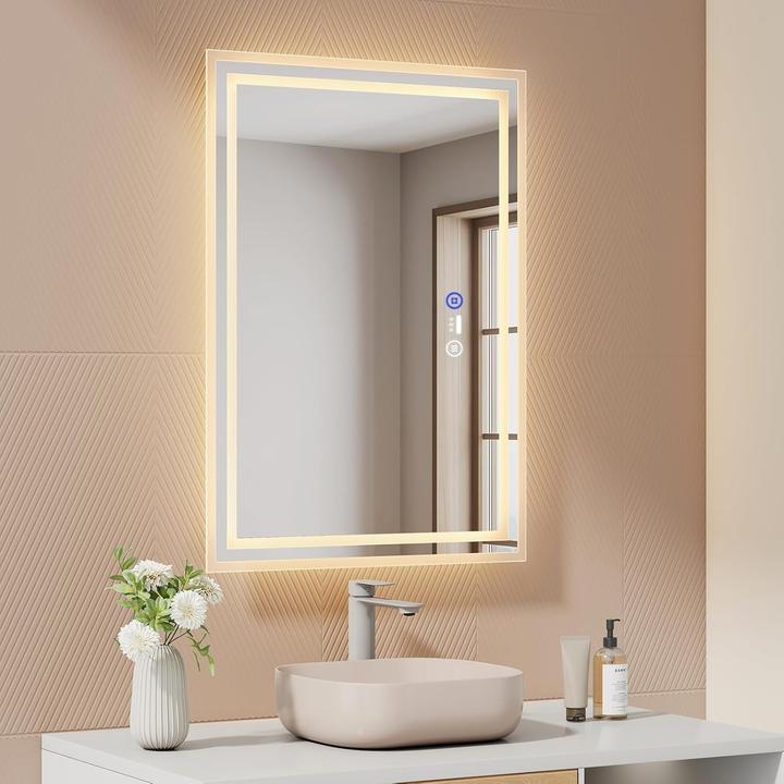 Emke Motion Sensor LED Bathroom Mirror with Anti-Condensation and 3 Dimmable Light Colors (50 x 70 cm)