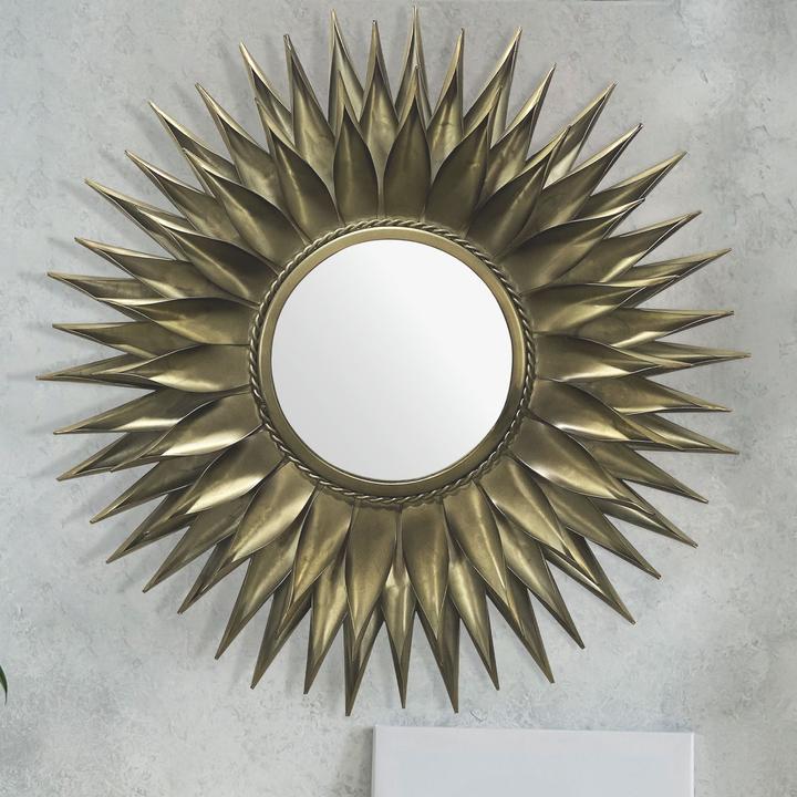 Actual product image FineBuy Wall mirror hallway mirror sun metal 74 cm mirror hallway hanging mirror (Ø 6 cm)