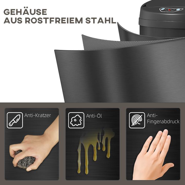 Produktbild Homcom Sensor-Mülleimer Edelstahl, Kunststoff Schwarz (30 l)