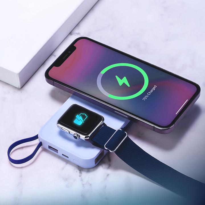 Produktbild 3MK Powerbank PastelUp 10,000mAh 22.5W z Magsafe + ładowanie Apple Watch niebieski (10000 mAh, 22.50 W, 37 Wh)