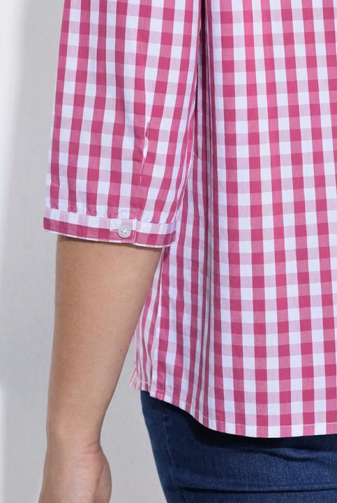 Actual product image Ulla Popken Checked Ruffle Trim 3/4 Sleeve Button-Down Shirt (60)