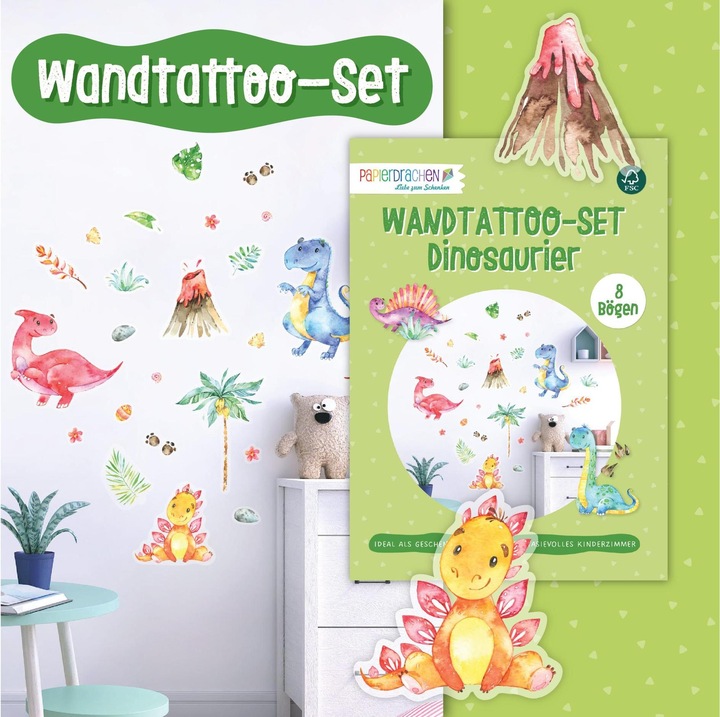 Image du produit Papierdrachen Autocollants muraux - Dinosaures - Set 5 (22 x 30 cm)