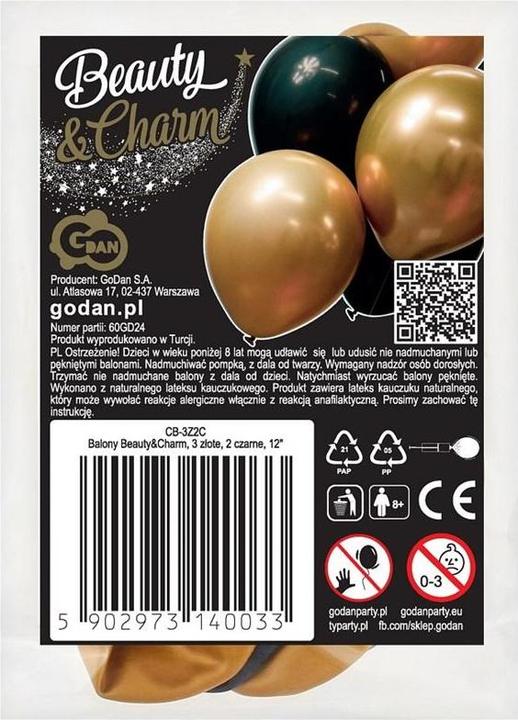 Produktbild GoDan Beauty&Charm Luftballons, Gold und Schwarz, 5 Stk (5 x)