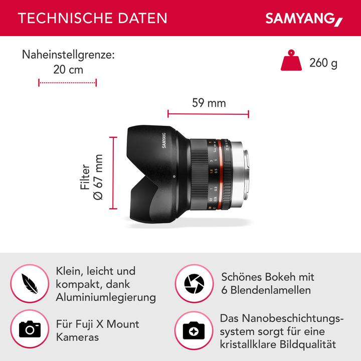 Produktbild Samyang 12mm f/2 NCS CS Fujifilm XF (Fujinon XF, APS-C / DX)