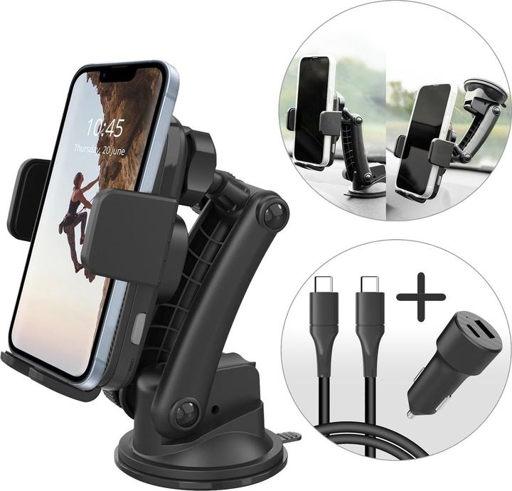 Produktbild Accezz Telefoonhouder auto - Draadloze oplader - Dashboard en voorruit - Zwart