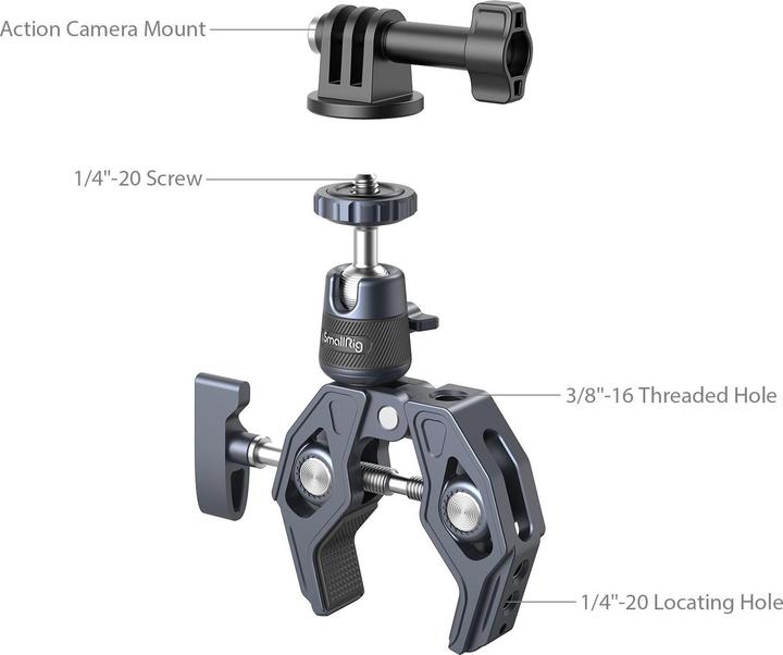 Immagine prodotto SmallRig Morsetto Super con attacco a testa sferica a 360° per fotocamere d'azione 4102B