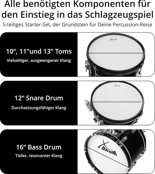 Produktbild XDrum Junior Pro Kinderdrumstel mit komplettem Zubehör und Drum-Schule (Acoustic-Drum)