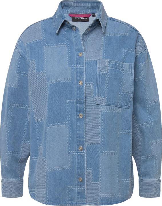Actual product image Ulla Popken Patchwork Denim Button Down Blouse (46, 48)