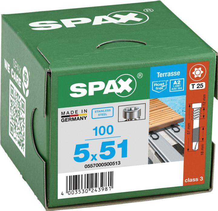 Productafbeelding Spax Vlonderschroef Alu 5,0 x 51 mm 100 st. Roestvrij staal A2 ( 0557000500513 ) Bevestigingsdraad (100 Schroeven per stuk)
