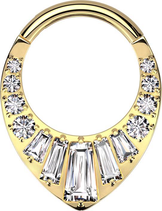 Immagine prodotto Star Piercing Anello micro segmento con cerniera placcato oro con cristalli rotondi e baquette argento (senza ottone, Titanio)