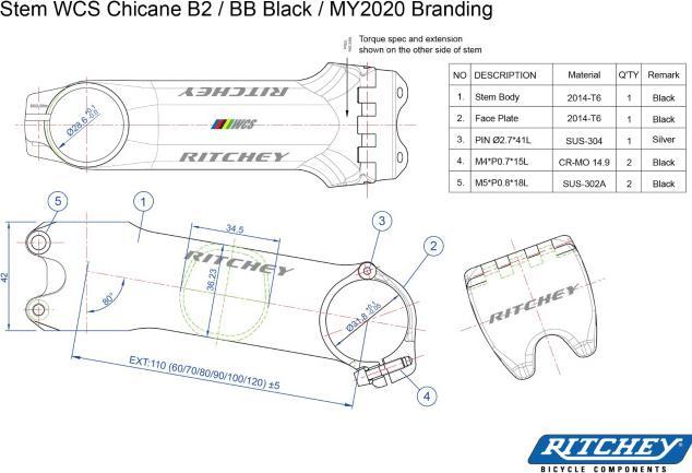Produktbild Ritchey Vorbau WCS Chicane B2 BB (120 mm, 31.80 mm)