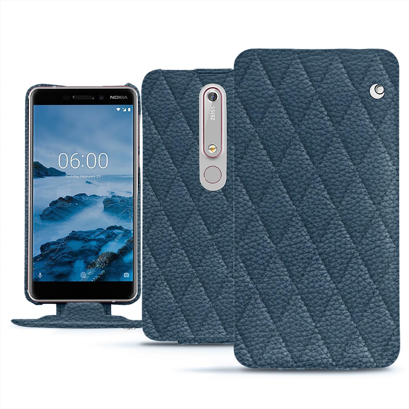 Noreve Lederschutzhülle vertikal (Nokia 6 (2018)), Smartphone Hülle, Blau