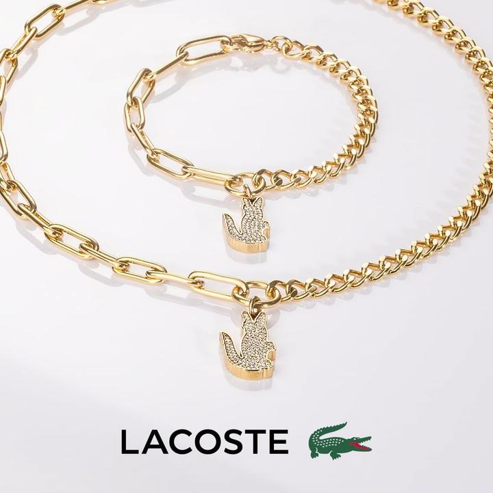 Actual product image Lacoste - Women's gold-plated bracelet with crystals Crocodile 2040147 (19 cm, Stainless steel)