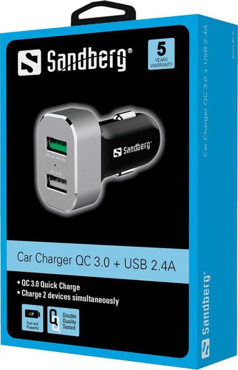 Productafbeelding Sandberg Autolader 1xQC 3.0+1xUSB2.4A