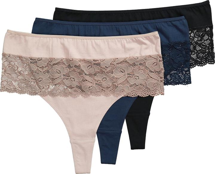 Produktbild Ulla Popken Strings, 3er-Pack, Spitzeneinsatz (62)