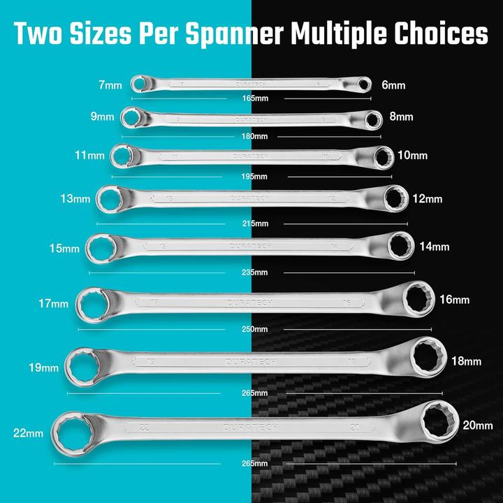 Produktbild Duratech 8-teiliger Doppel-Ringschlüssel-Satz (19 mm, 6 mm, 12 mm, 14 mm, 22 mm, 16 mm, 10  mm, 18 mm, 7 mm, 17 mm, 11 mm, 15 mm, 8 mm, 9 mm, 13 mm, 20 mm)