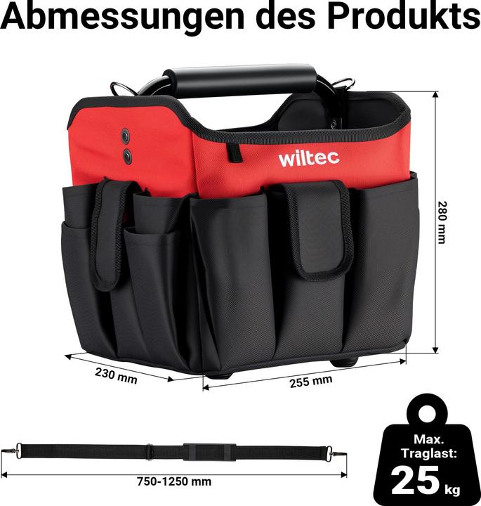 Produktbild Wiltec Werkzeugtasche 25,5x23x28cm Arbeitstasche 23 Fächer Werkzeug Tasche Gurt