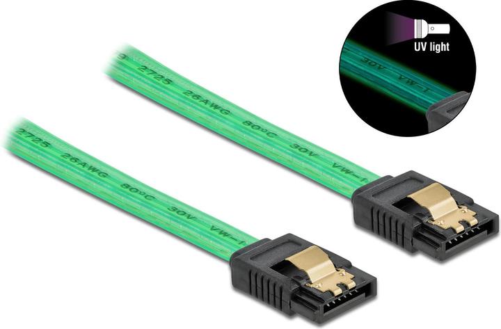 Image du produit Delock Câble SATA vert effet lumière UV 0,3 m