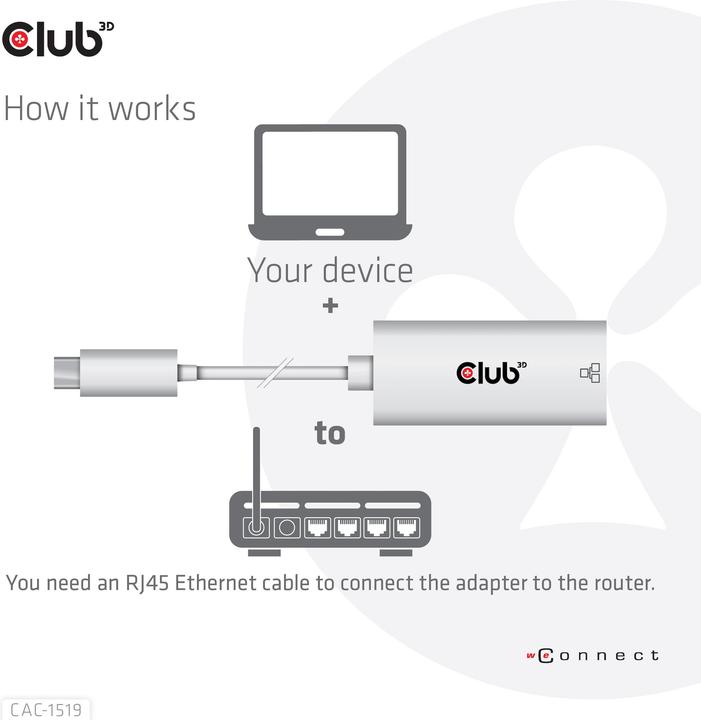 Produktbild Club 3D USB3.2 Gen1 Typ-C zu RJ-45 (USB 3.2, RJ45 (1x))