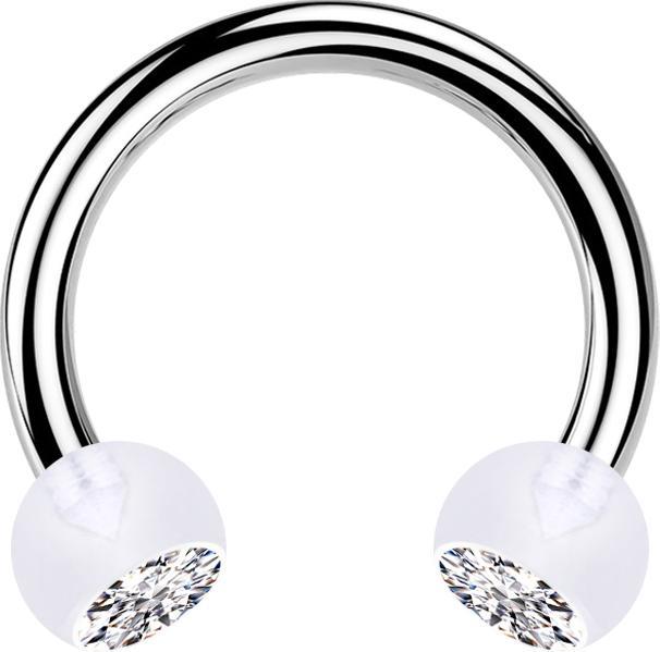Produktbild Star Piercing Micro Circular Barbell silber mit zwei Kugeln transparent Kristall silber (ohne Messing, Chirurgenstahl 316L, Bioflex)