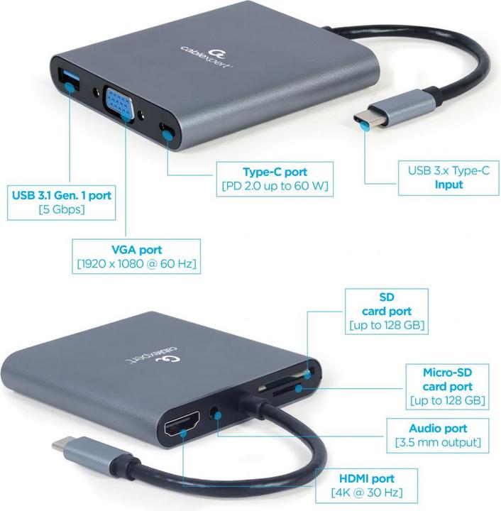 Actual product image Gembird A-CM-COMBO6-01 (USB-C, 6 ports)