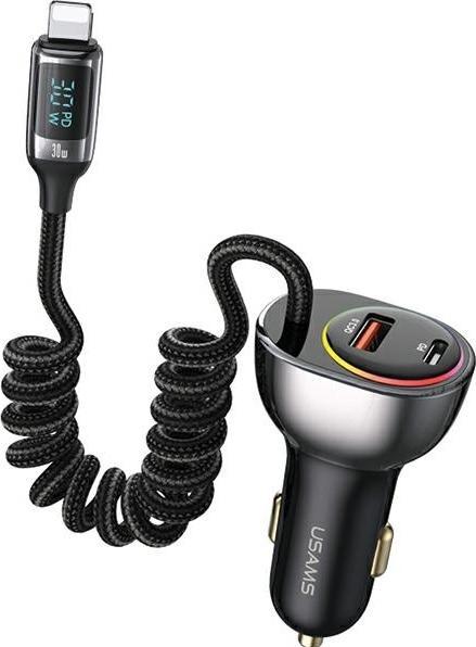 Produktbild Usams Ład. sam. C37 1xUSB+1xUSB-C 60W + kabel Ligtning 30W PD+QC Fast Charge czarny/black CC193CC01