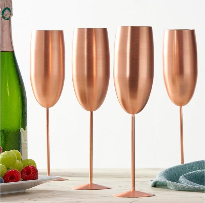 Produktbild Oak & Steel Edelstahl Sektgläser Rosegold matt 4er-Set (28.50 cl, 4 Gläser, Sektgläser)